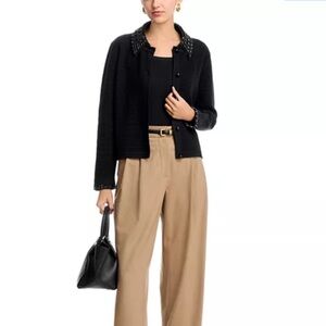 Sioni Black Beaded Collar Cardigan Jacket - Elegant Knit Button Front
